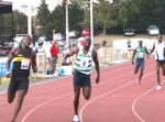 Josephus Thomas of Woodford Green & Sierra Leone blasting home in the 4x100 m relay.