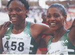 Mary Onyali-Omogbemi sharing a joyous laugh with successor Endurance Ojokolo during one of many international outings for Nigeria