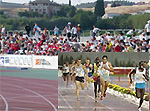 Audience cheer on the Athletes in the Zaragoza's stadium. INSET - Kenya's Shadrack Korir leads the way in the 3000m flat - Source: www.rfeas.com